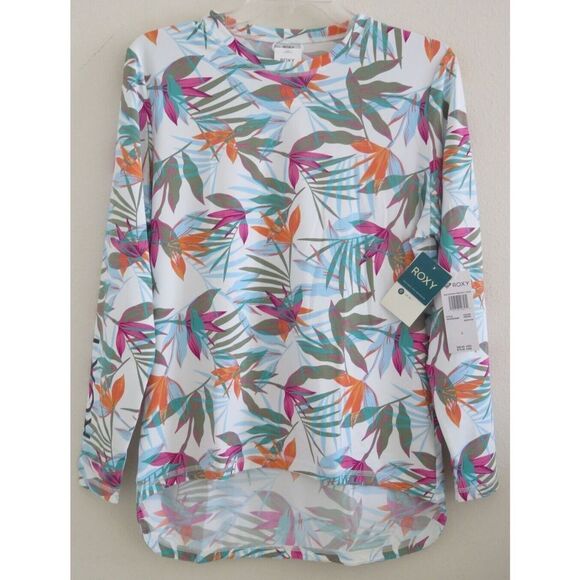 Roxy ERJWR03560 Women's Sz L White/Multi Sea Skippin Printed Lycra L/S Rashguard - Picture 1 of 9
